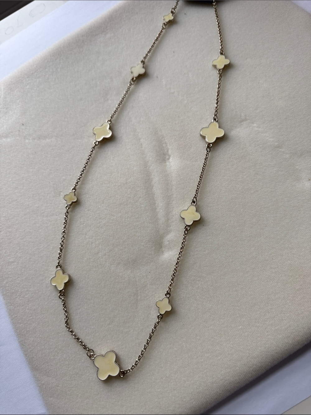 Delicate Cream Clover Station Necklace on Gold Chain |30”